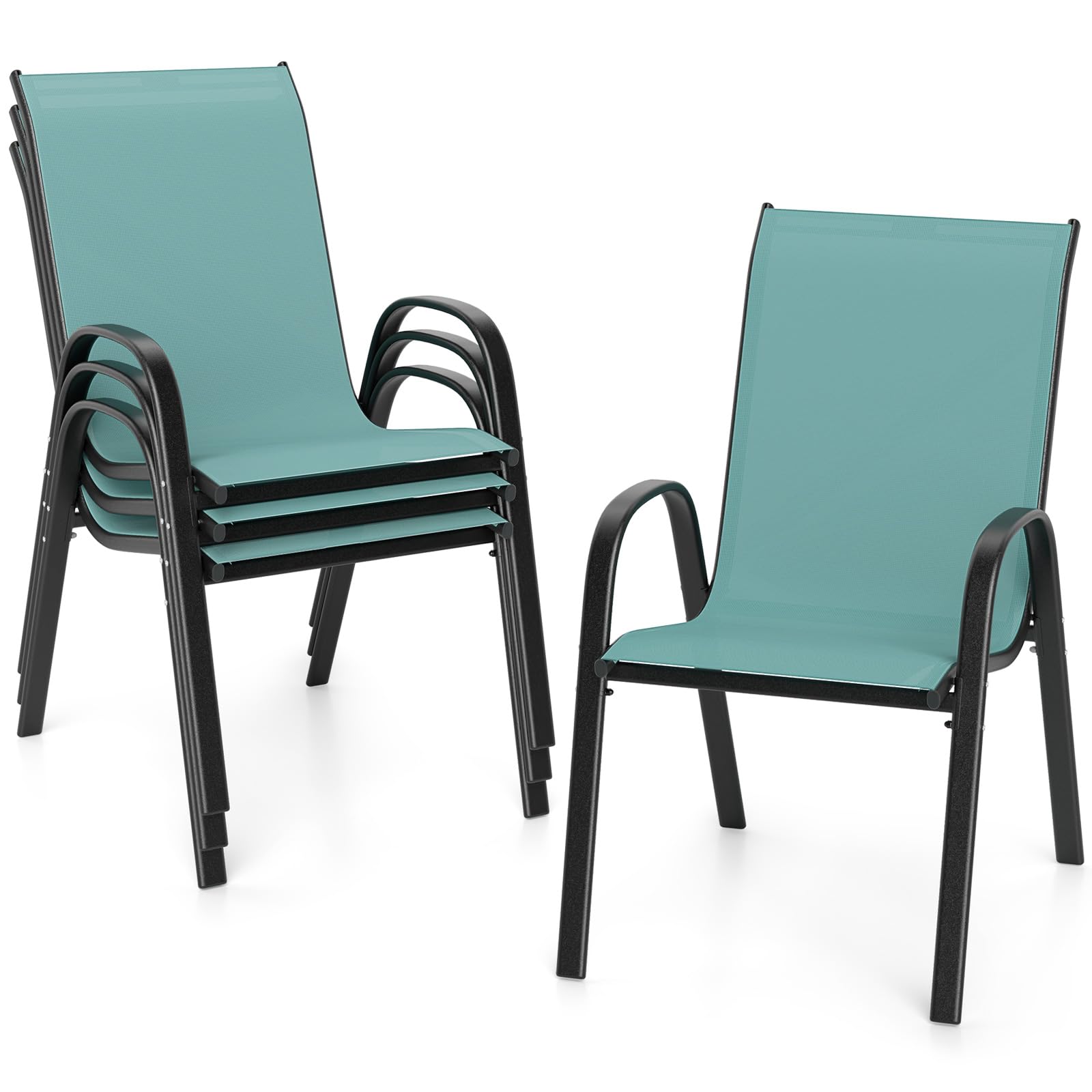 GIANTEX Set of 4 Stackable Patio Chairs, All Weather Resistant, Breathable &amp; Quick-Dry Fabric, 330 LBS Capacity, Outdoor Dining Chairs w/Armrests for Lawn Porch Yard Pool Garden (Turquoise Blue)