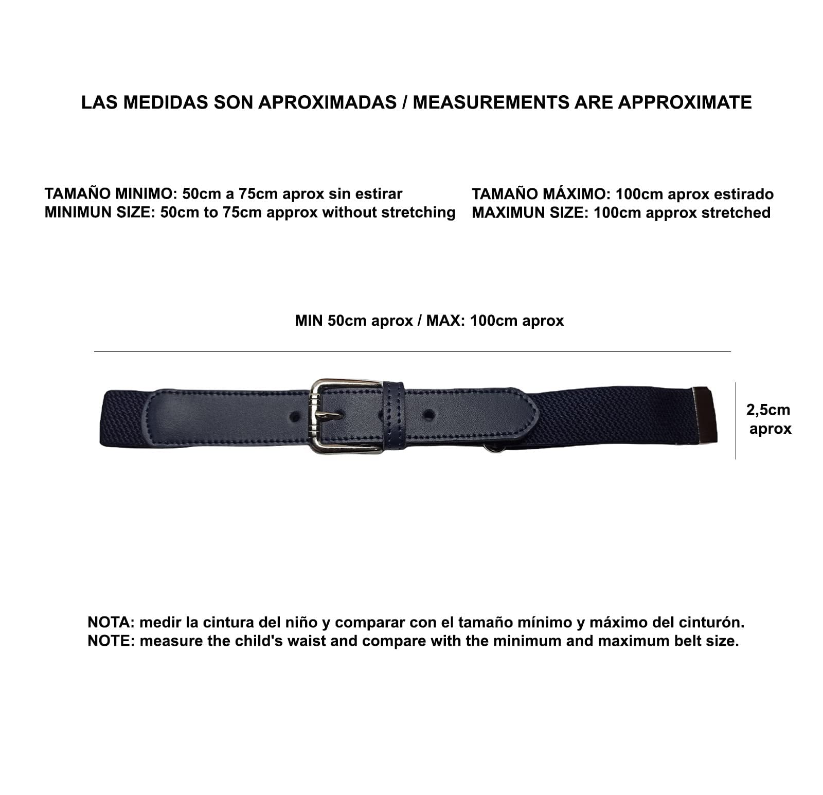 Cinturón Elástico con Piel Niños y Niñas Ajustable - Hebilla de Metal