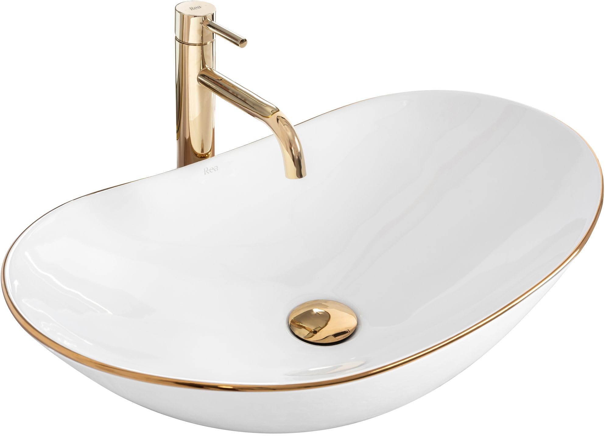 Rea Bathroom Sink Made of Ceramic Royal Gold Edge - White - REA-U8570 โ image 1