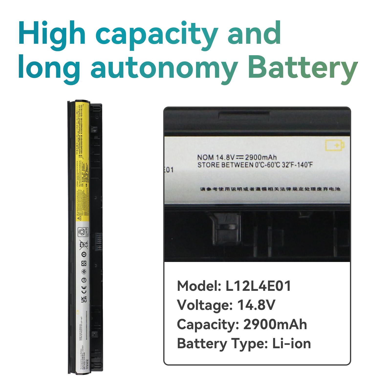 L12M4E01 L12L4E01 L12S4E01 L12L4A02 L12M4A02 L12S4A02 Batterie pour Lenovo IdeaPad G400S G405S G410S G500S G505S G510S G50-30 G50-45 G50-70 G50-70M G50-75 G50-80 G40-30 G40-45 G40-70 G40-80 Z50-70