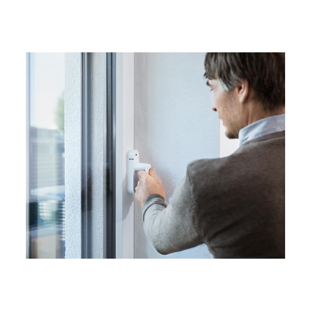 Schellenberg 46512 Fenstergriff mit Alarm, Balkontürgriff, Smart Home Funk-Alarmgriff - für mehr Sicherheit, laute Alarmfunktion, 32-43 mm Vierkantlänge - stufenlos einstellbar, Weiß