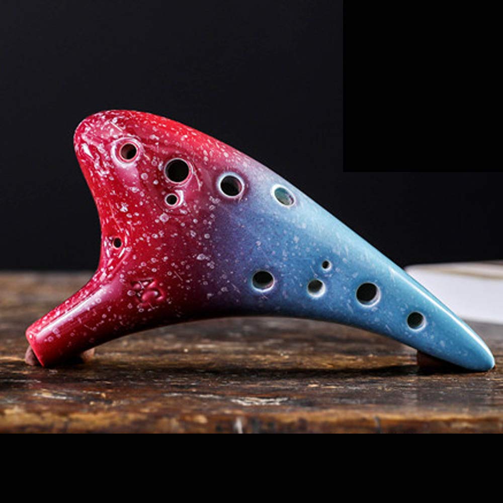 Ocarina en Céramique de Zelda 12 Trous Alto C avec Sac de Protection, Tour de Cou et Partition Musicale - Rose et Violet Modèle de Galaxie (Arc en Ciel)