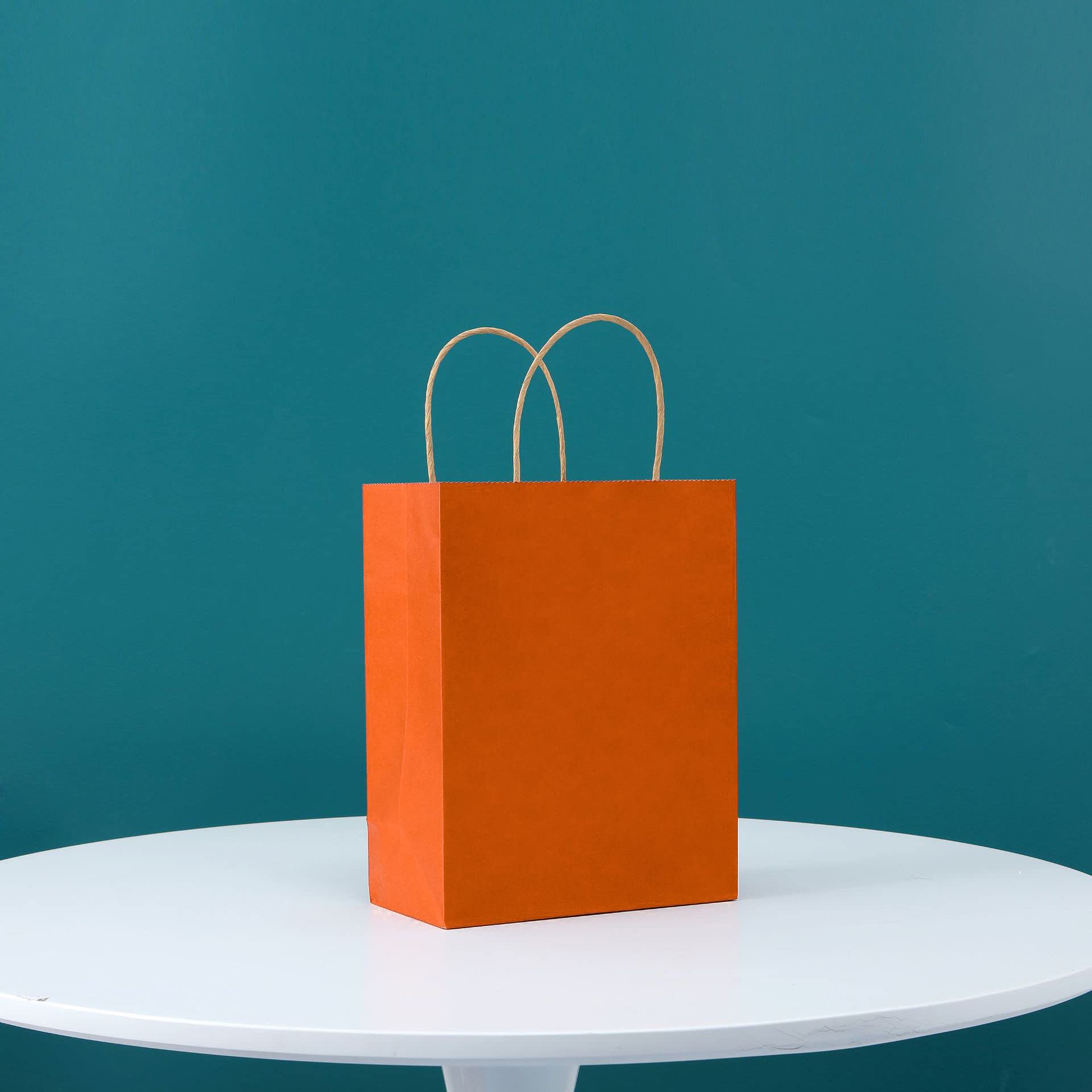 COOLBABY Medium Gift Bags Kraft Paper with Handles for Party Favors (21 x 27 11cm,Orange),12 PCS