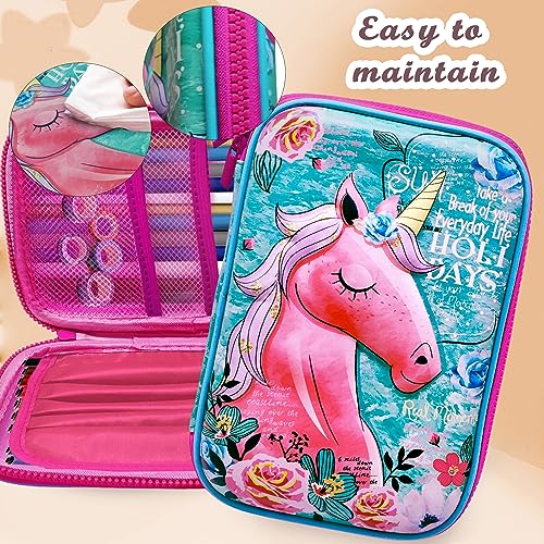 Image of FunBlast Unicorn Pencil Pouch for Girls - Multipurpose Zipper Pouch, Hard Canvas Large Capacity Pencil Case, Stationary Organizer Pouch, School Supplies for Kids, Girls (Sky Blue)
