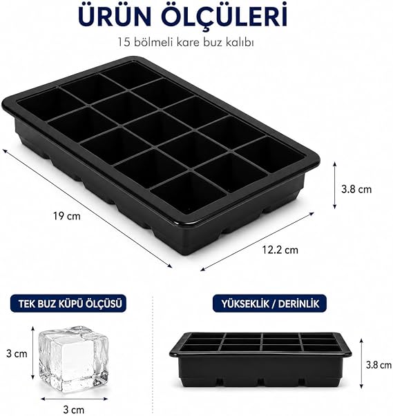 Orret Home Square Ice Mold, 15 Division Multi-Purpose Ice Cube Mold, Easy Release Feature, Ideal Freezer Molds for Coffee and Homemade Drinks (1 Piece)