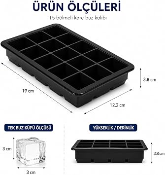 Orret Home Square Ice Mold, 15 Division Multi-Purpose Ice Cube Mold, Easy Release Feature, Ideal Freezer Molds for Coffee and Homemade Drinks (1 Piece)