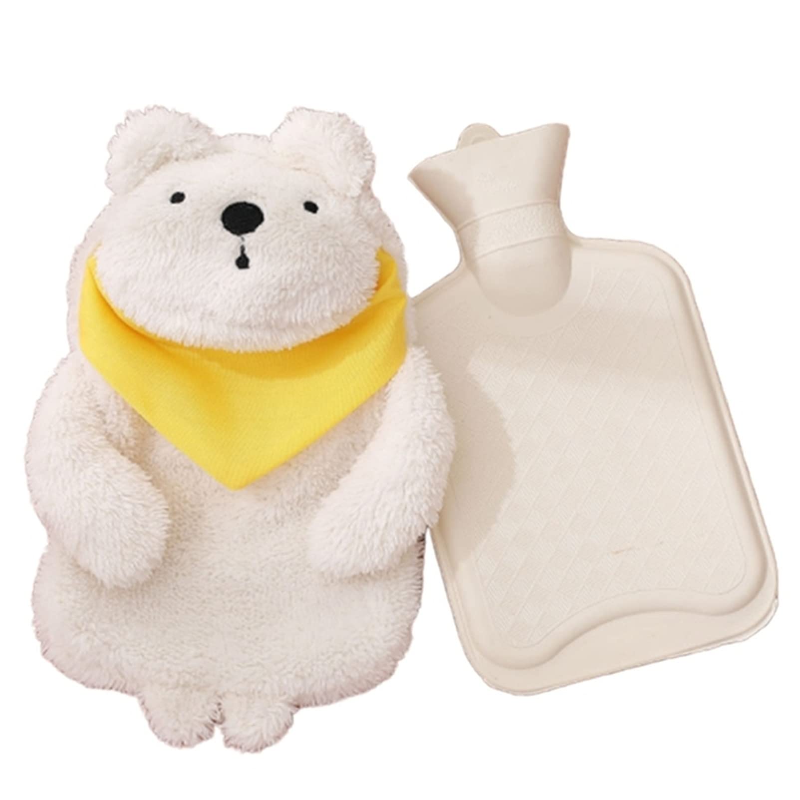 DUnLap Wärmflasche Niedliche Tierform Gummi Warmwasserwärmer Tasche Winter Warm Plüsch Gewebe Wasser Injektion Warmwasserflasche Wärmflasche mit bezug(Size:White Bear)