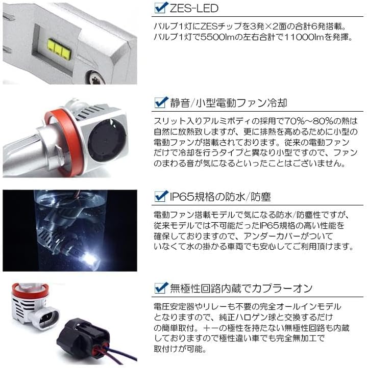 前期 ムーヴ カスタム LED ハイビーム/ヘッドライト H9 55W ZES 【以外】 11000ルーメン リフ