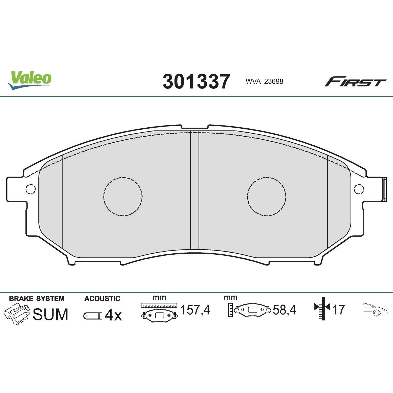 VALEO 301937 Kit pastiglie freni FIRST, Assale anteriore, con