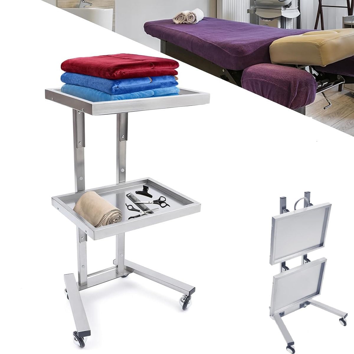 Chariot utilitaire pliable à roulettes Chariot multifonction pour salon, spa, cuisine