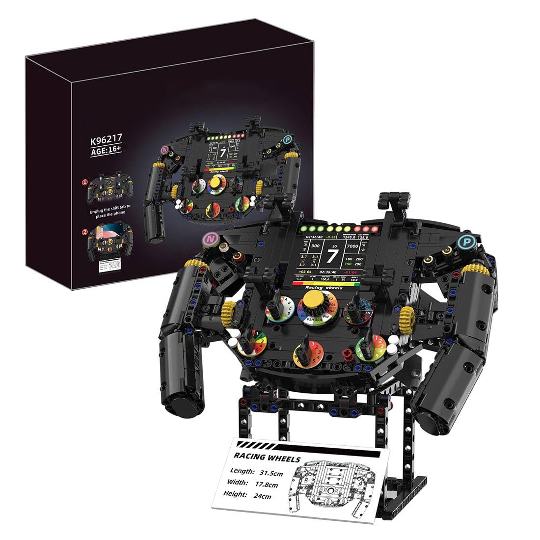 Simulateur de course - Jeu de construction de volant - 833 pièces - Simulateur de course mécanique - Simulateur de voiture de conduite - Cadeau pour adulte