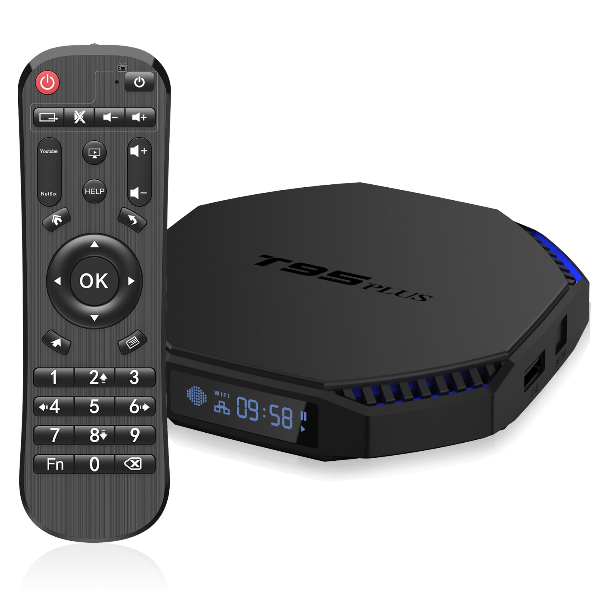 Android TV Box, T95PLUS S905 X4 Android 11.0 Box, 4 GB RAM 64 GB ROM Quad Core Arm Cortex-A55, Compatible con WiFi de 2.4 GHz/5 GHz 6 8K HD y 2 Puertos USB (USB 2.0+3.0) TV Box 2024