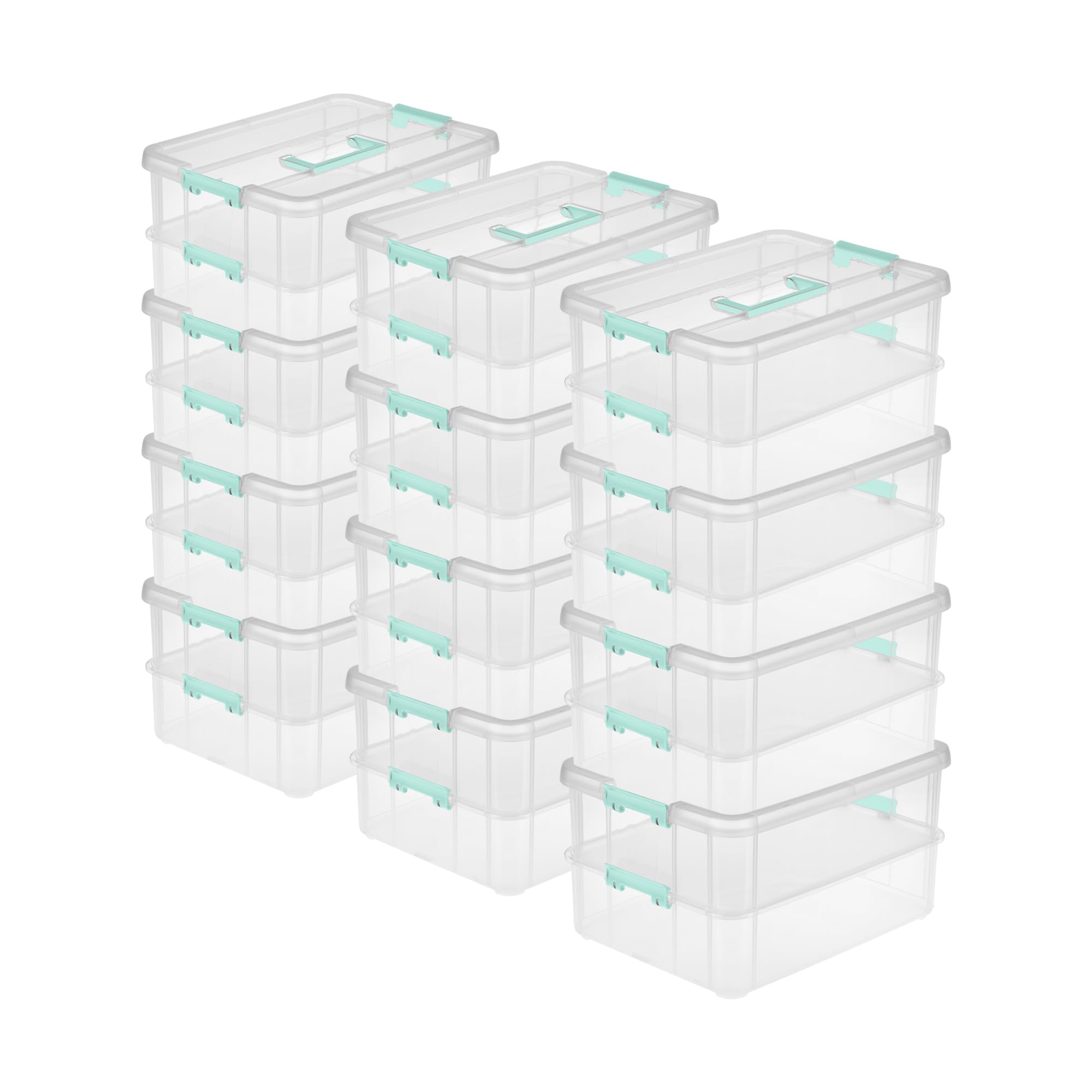 STERILITE Convenient Home 2-Tier Layer Stack Carry Storage Box, Clear 12-Pack 12 X 1