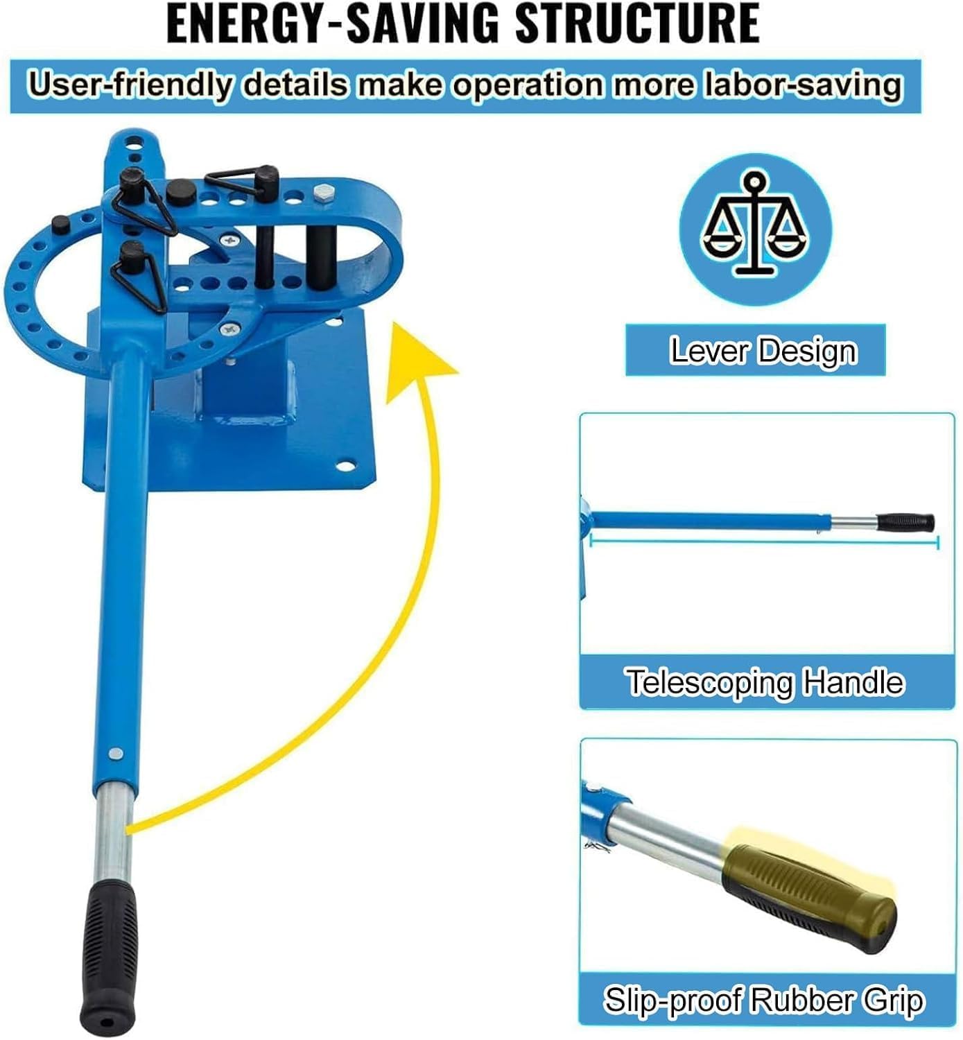 Esta dobladora de Tubos Manual con 7 Matrices para Acero, Aluminio y Cobre, dobladora de Tubos de Alta Resistencia para tuberías de 1" a 3", diseño ergonómico y Compacto para talleres de Rep