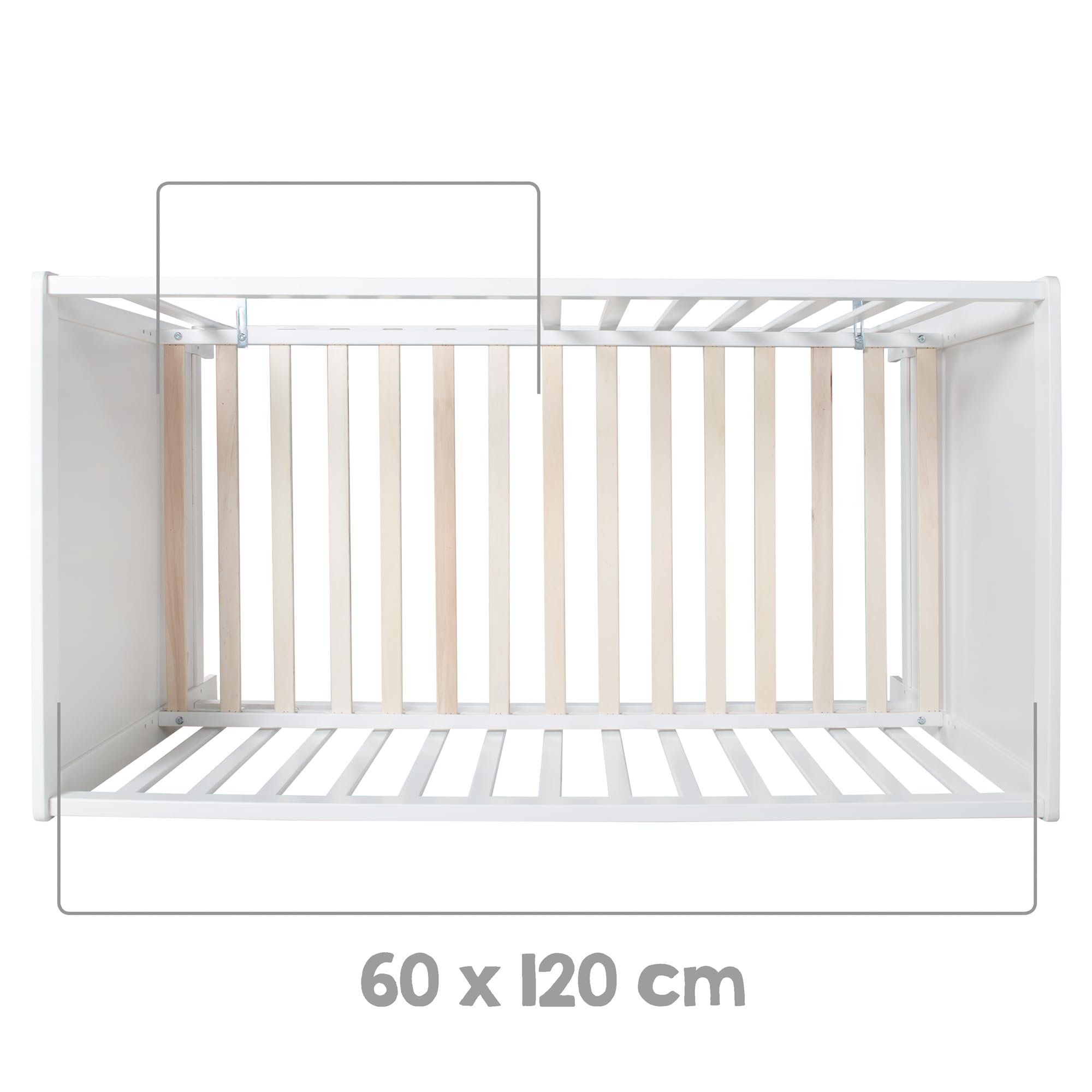 roba Lettino Co-sleeping 2 in 1, 60 x 120 cm, Rete a Doghe + Inserto, Trasformabile in Lettino Indipendente, Regolabile in Altezza, 5 Barre Rimovibili, Legno Laccato Bianco
