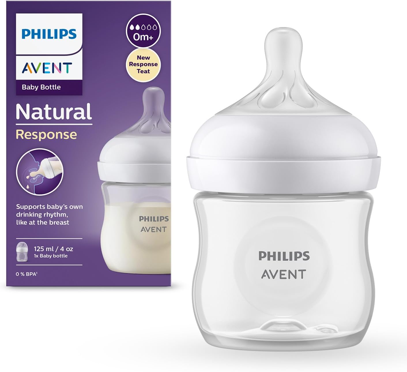Philips Avent Natural Response Baby Feeding Bottle - 125Ml Baby Milk Bottle for Newborns and Up, Bpa Free, 0+ Months (Model SCY900/01)