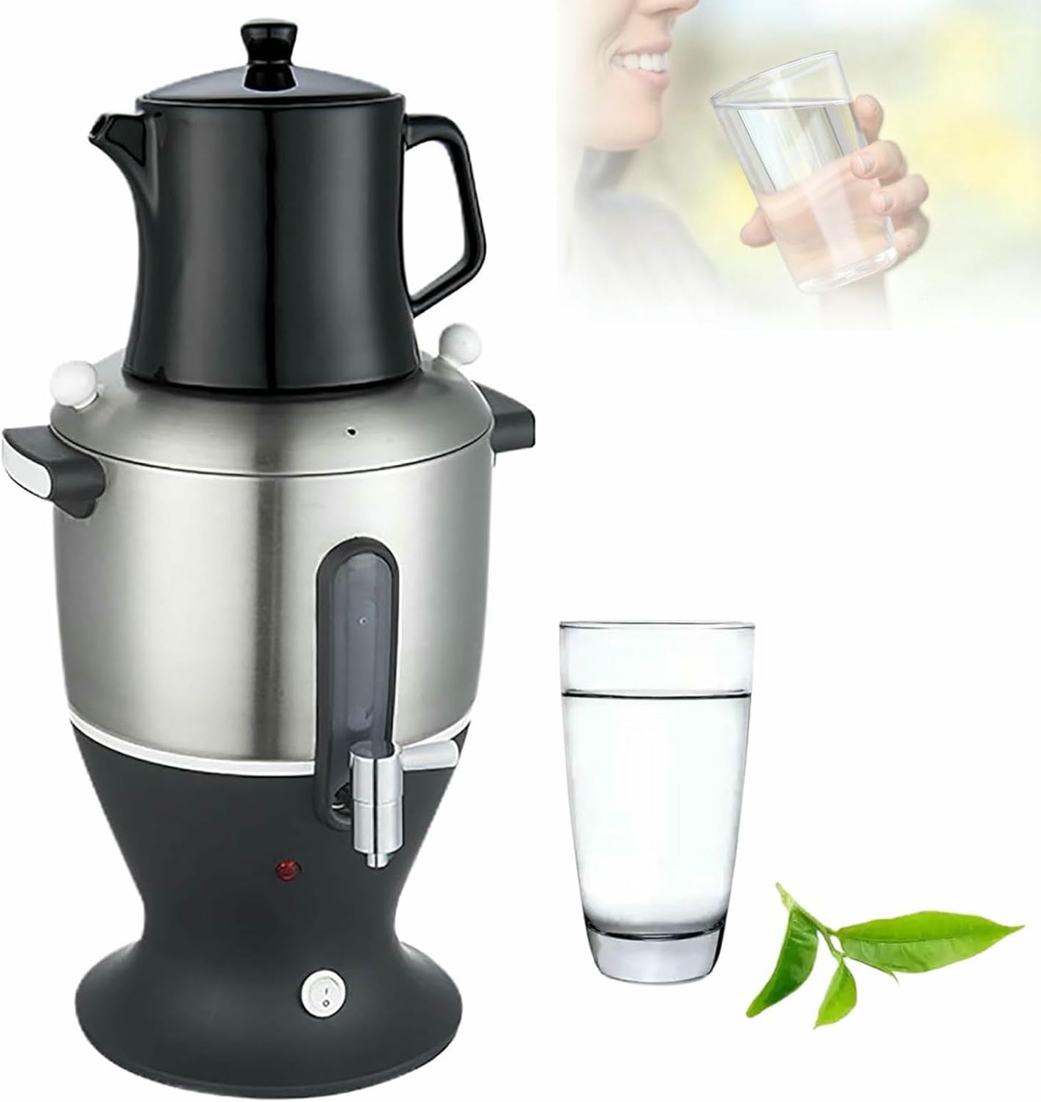 Théière Électrique Turque, Grande Bouilloire 4 L + Petite Bouilloire 1,5 L, Théière Électrique Samovar 1500 W, Acier Inoxydable, Contrôle Automatique De La Température, Conservation Des Saveurs