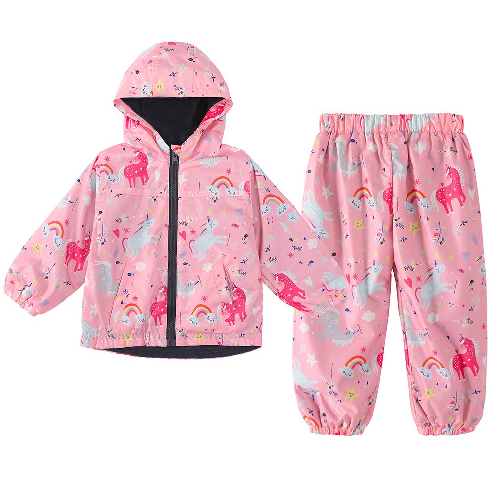 LZH Ragazzi Ragazze Impermeabile, Giacca Impermeabile con Cappuccio Cappotto Pantaloni Completi 2 PZ
