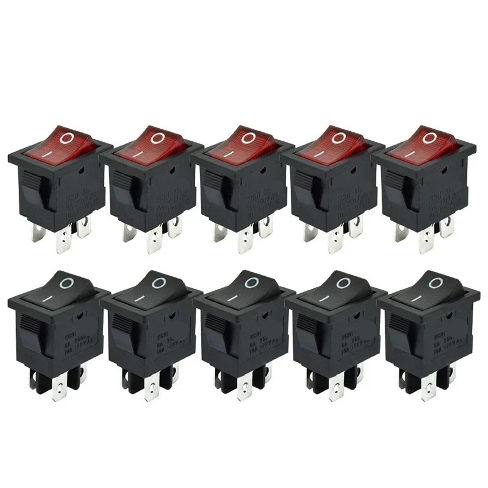 5/10 pièces KCD1-104 interrupteur à bascule en plastique(5pcs Red Lamp,NO LIGHT_ON-OFF)