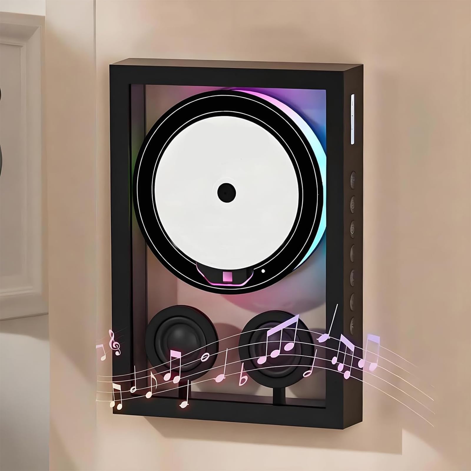 Reproductor de CD Bluetooth con control remoto, luz ambiental y marco de fotos decorativo de música, compatible con tarjeta TF/radio FM, 3 opciones de colocación para el hogar y la oficina