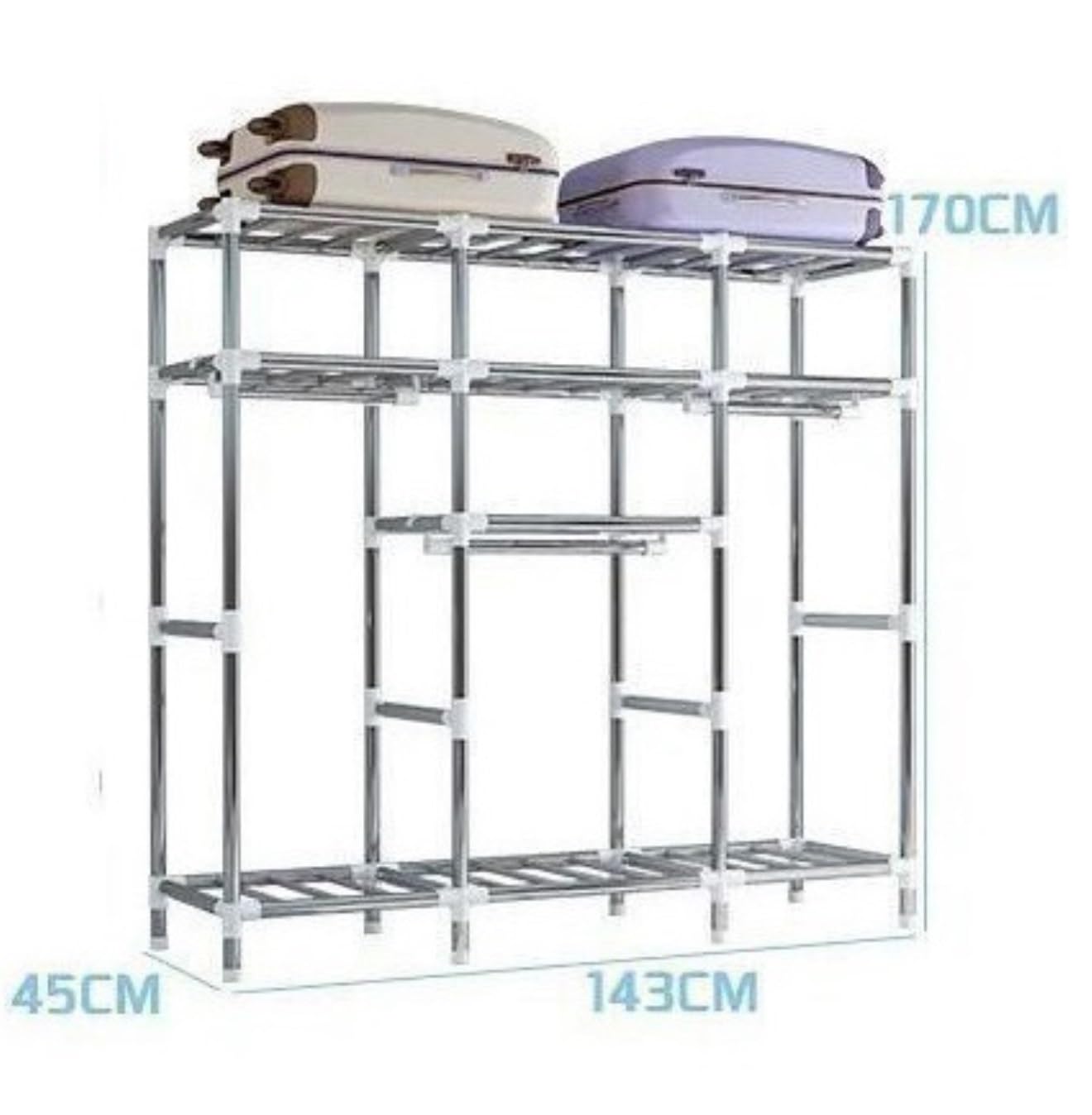 Wardrobe Closet Schrank Freistehender, Tragbarer Kleiderschrank Zur Hängenden Aufbewahrung Von Kleidung Mit Abdeckung Für Das Schlafzimmer Closet Aufbewahrungsschrank(143 * 45 * 170cm)