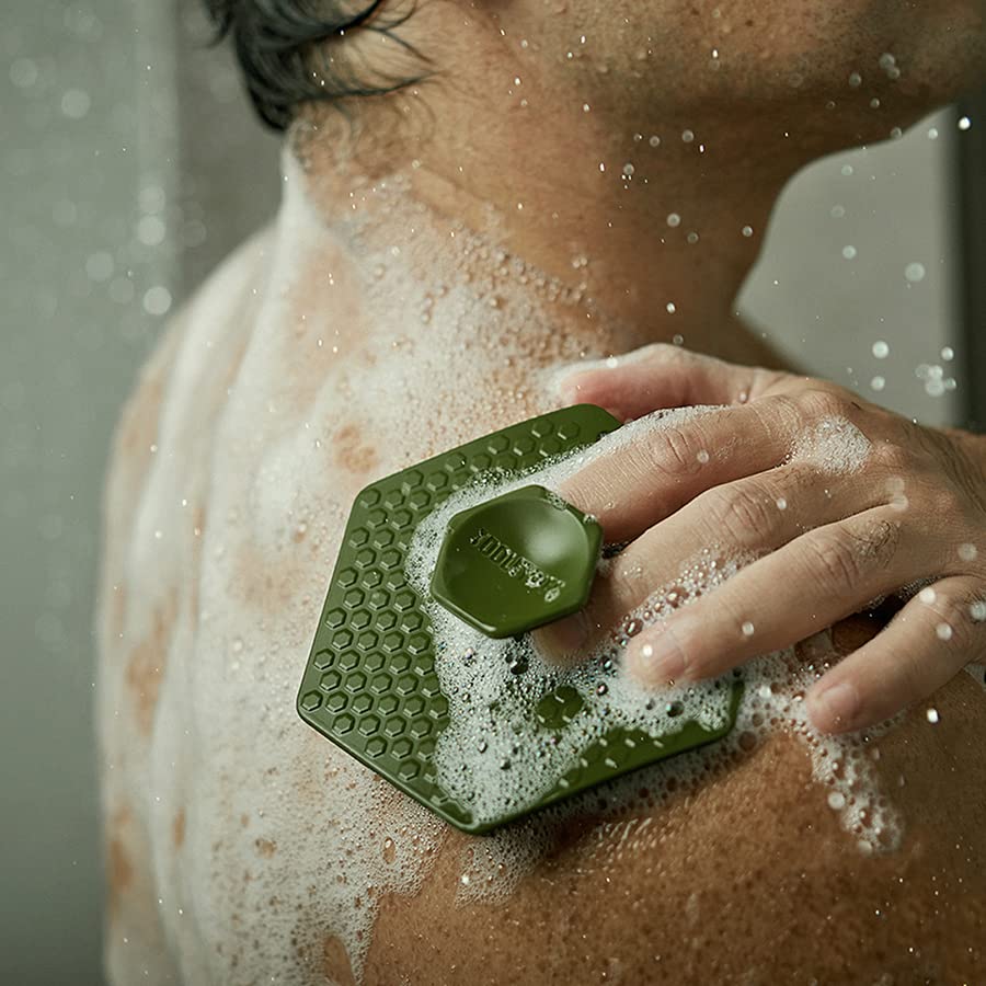Tooletries - Body Scrubber - Exfoliates & Deep Cleans - Silicone Shower & Bathroom Accessory with Bespoke Bristles and Ergonomic Handles - Army Green - Image 5 thumbnail
