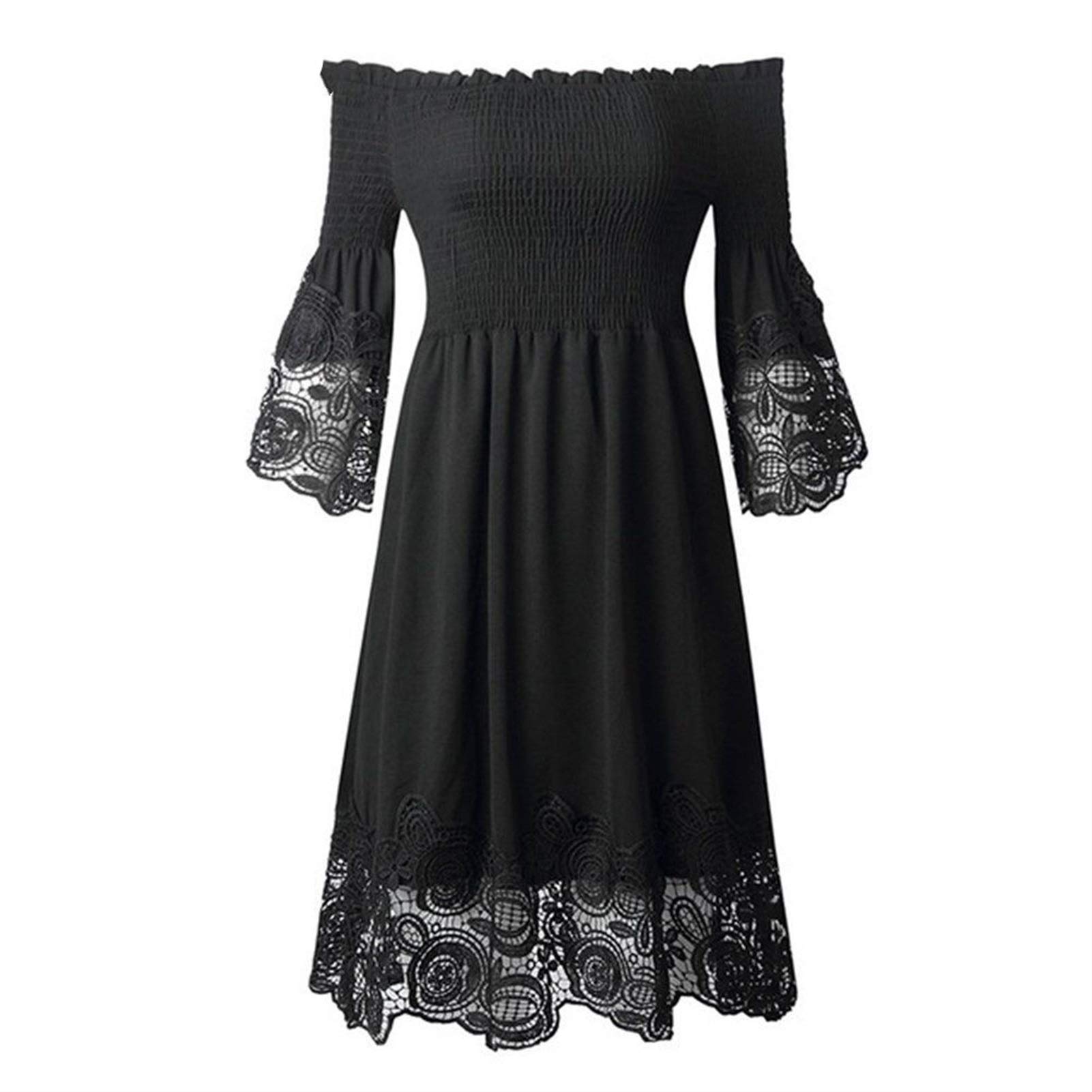 Seksowna sukienka z dala od ramion damska letnia sukienka elegancka czarna koronkowa damska krótka letnia sukienka letnia damska elastyczna minisukienka wygodna (kolor: czarny, rozmiar: 2XL.)