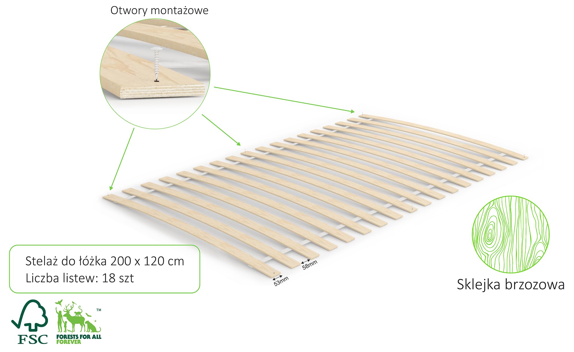 Stelaż wkład do łóżka pod materac 120 x 200 cm, sprężynujący