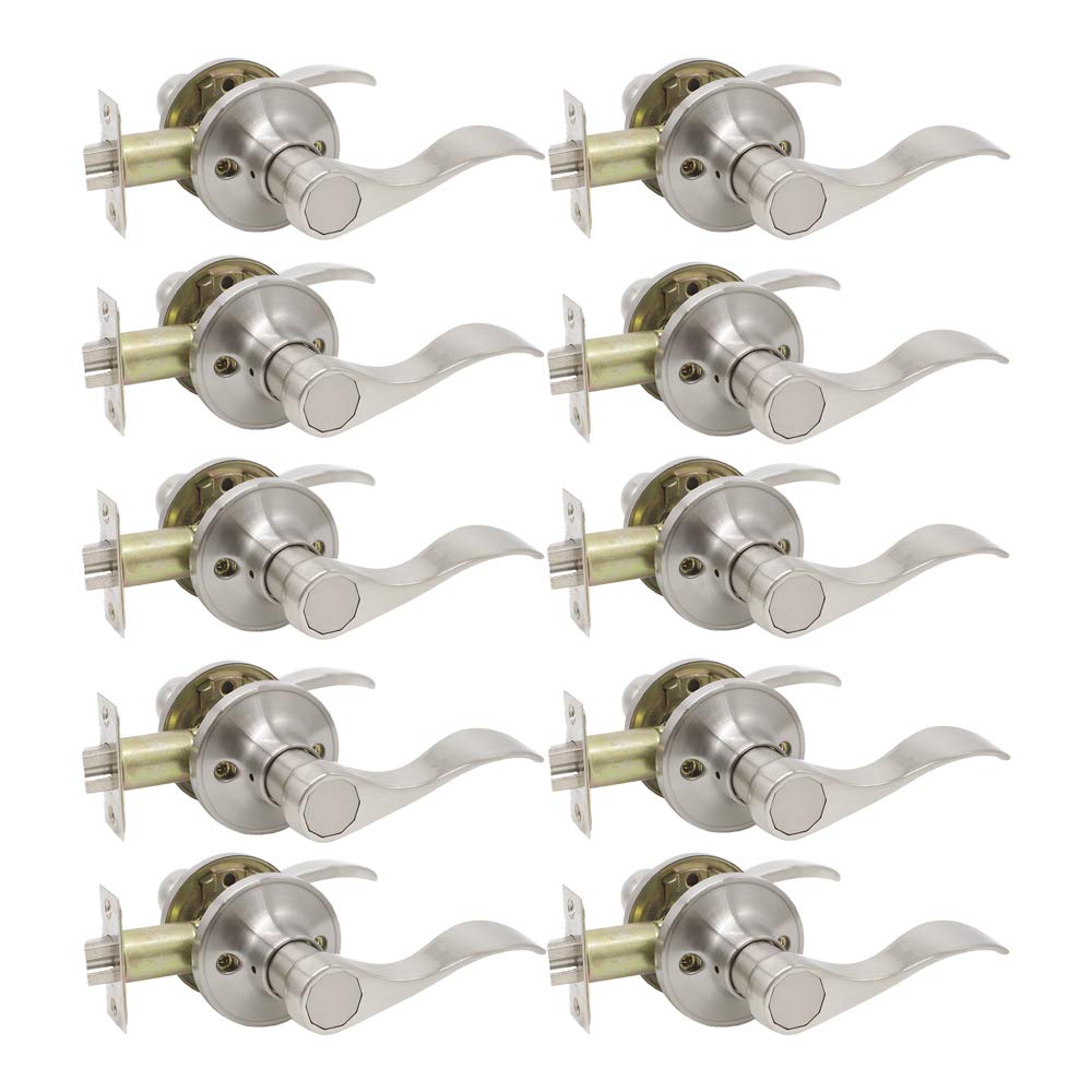 Probrico Door Handles 10 Pack Passage Door Lever, Non-Locking Door Handle Set for Hallway or Closets, Keyless Brushed Nickel Wave Door Lock