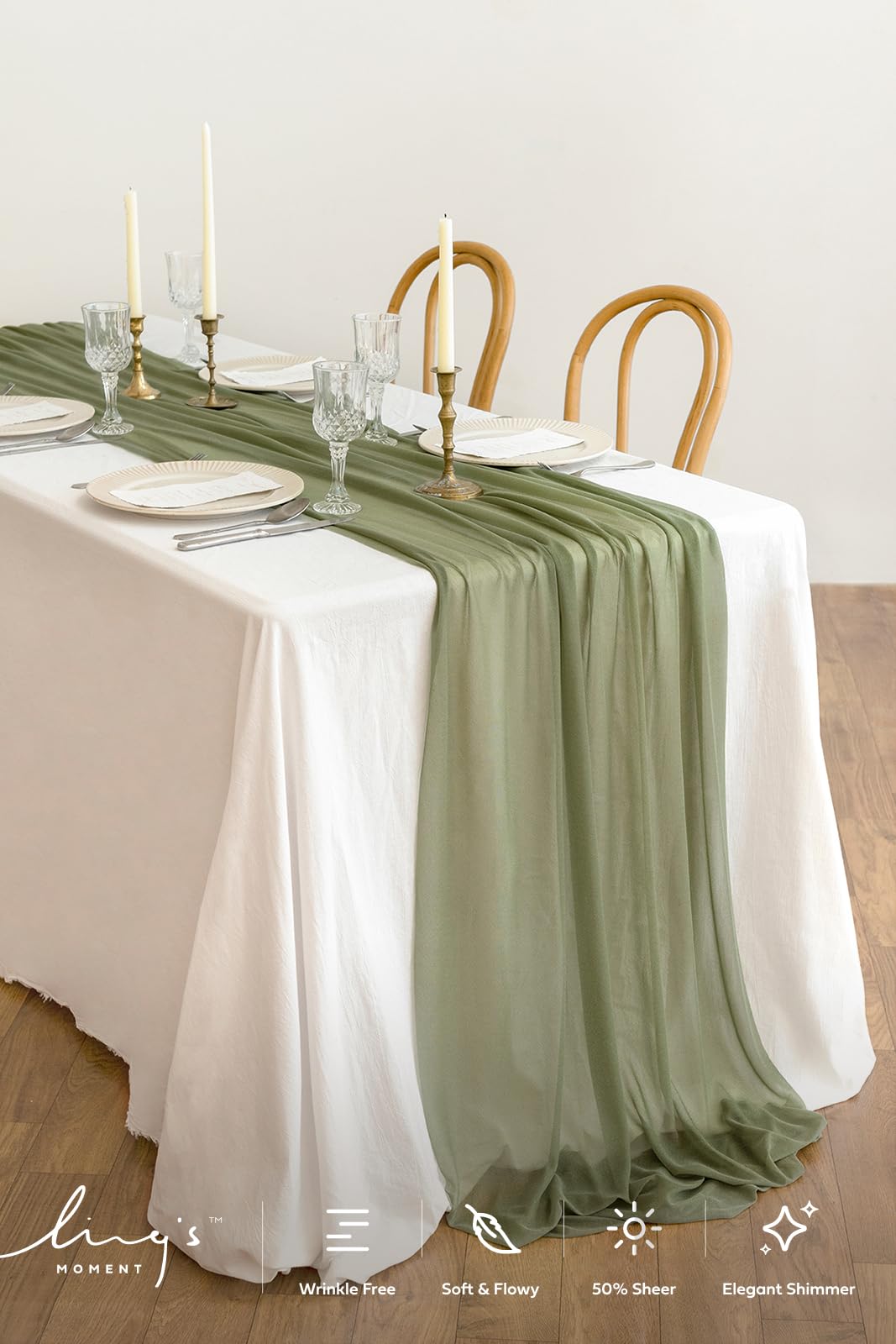 Sage Green Chiffon Table Runner - 10ft Long -2