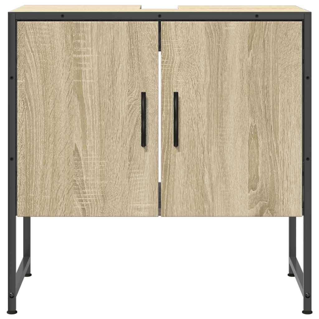 Mobile sottolavabo in rovere Sonoma, 60 x 33 x 60 cm, in legno con vano portaoggetti, mobile da bagno con anta e scomparto per bagno, salvaspazio, adatto per WC e lavabo degli ospiti