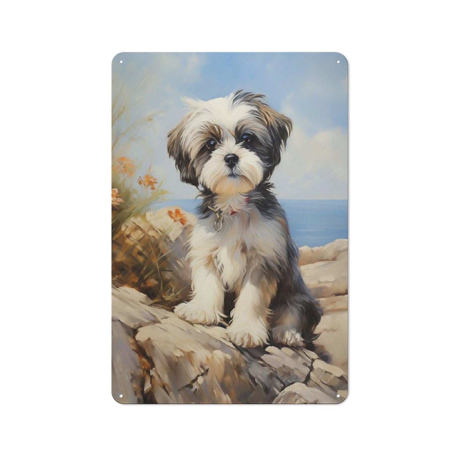 Junmoney Style-7 Retro Shih Tzu Puppy Metal Gift Sign 30X20cm, Small Space Decor For Bedroom, Kitchen, Office Or Living Room