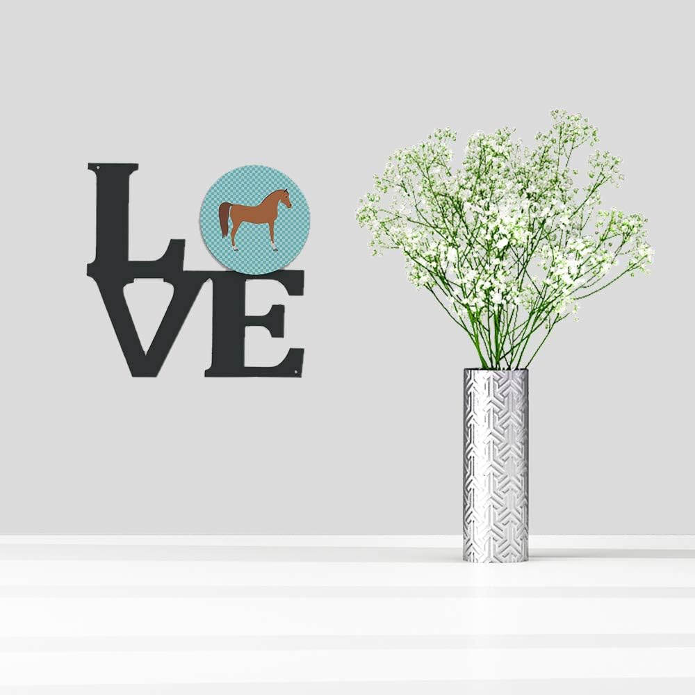 Caroline's Treasures BB8085WALV Arabian Horse Blue Check Metal Wall Artwork LOVE Indoor Outdoor Art Decor Patio, Bathroom, Kitchen Colorful Aluminum and Black Steel Sculpture