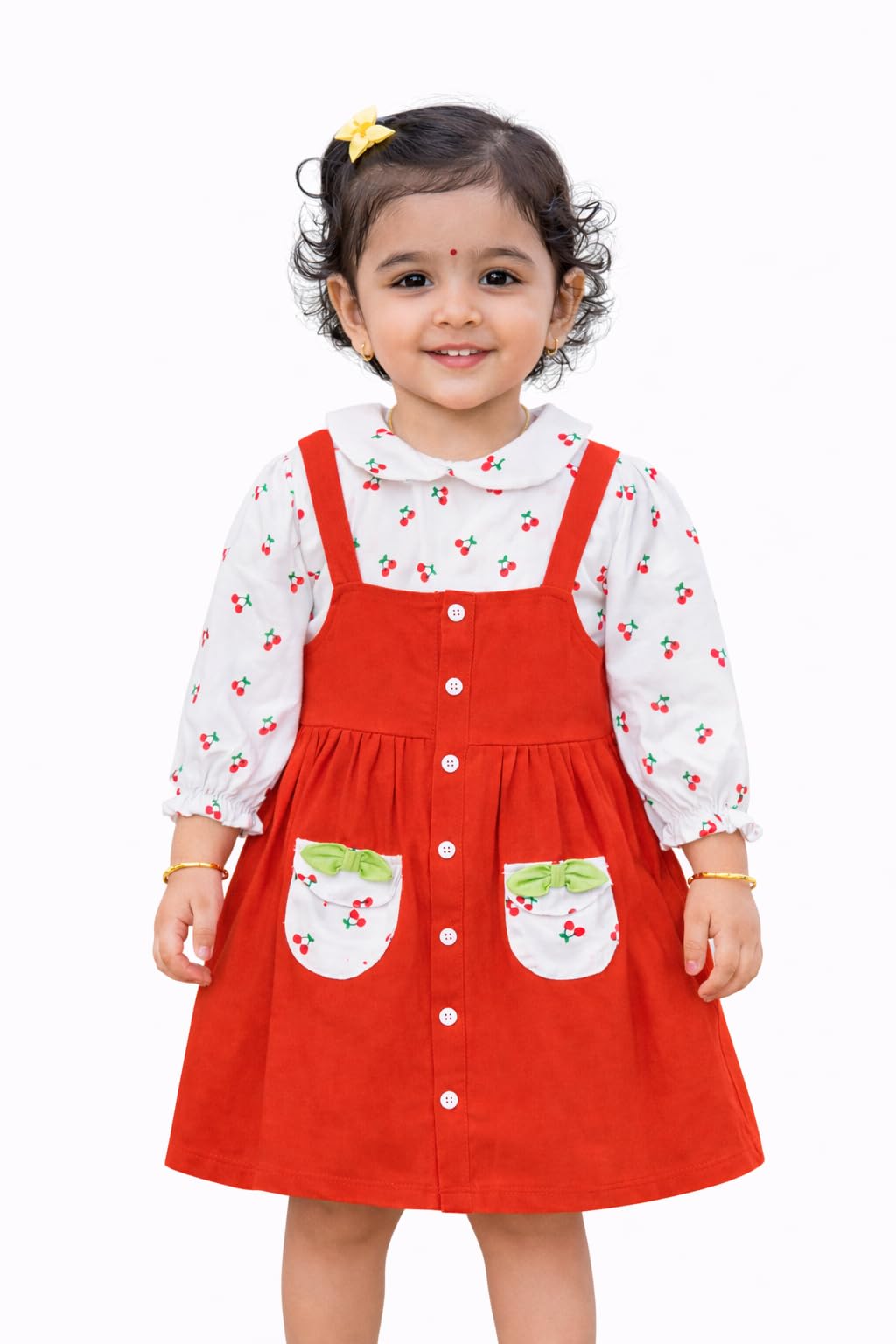 babeezworld Baby Girl Cotton Dress - Full Sleeves Knee Length fit and Flare Dungaree Frock jhabla Regular fit top Tshirt-picture-25