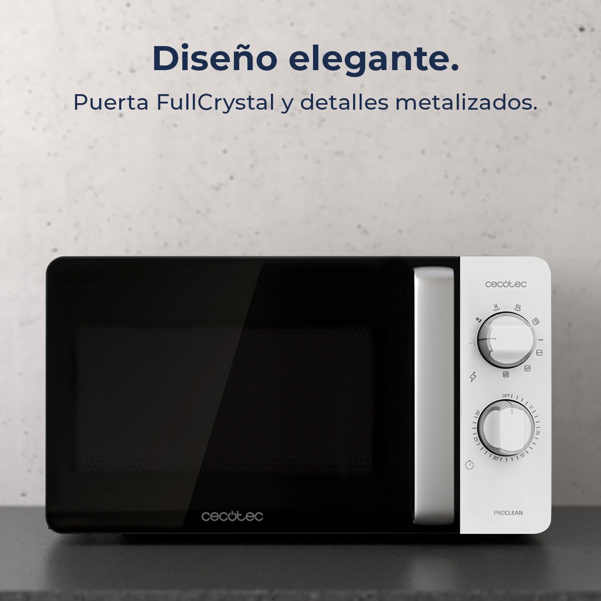 Cecotec Microondas Mecánico 20L GrandHeat 2110. 700W, Grill, 3DWave, Descongelación, 6 Niveles de Potencia, Temporizador 30m, Mandos Mecánicos, Compacto, Avisador Fin Cocción, Uso Fácil