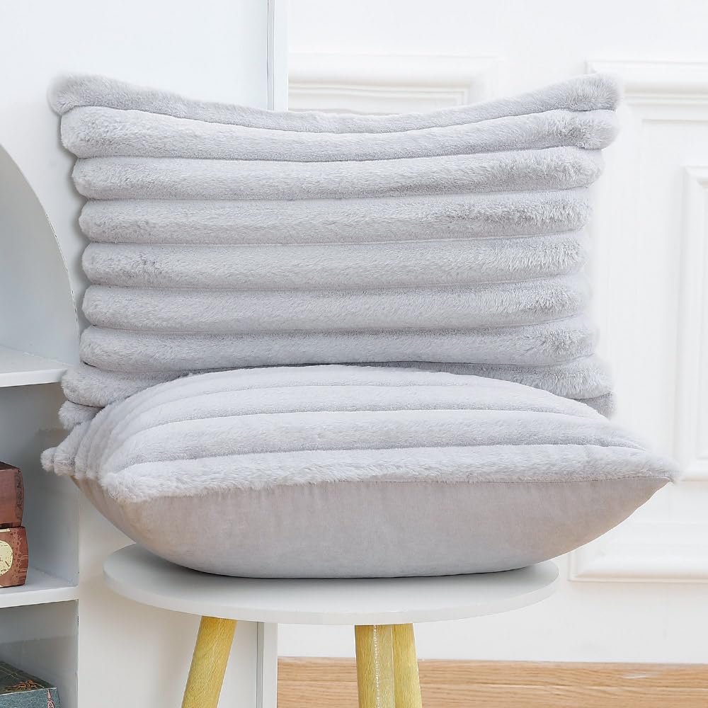 Madizz Set of 2 Faux Fur Decorative Cushion Covers 12x20 inch, 30x50 cm - Image 3