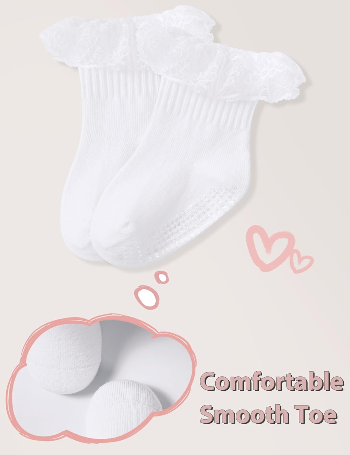 Witwot 6 Pairs Toddler Ruffle Socks Baby Girl Non Slip Socks White Sock with Grip Size 6M-5T - Image 5