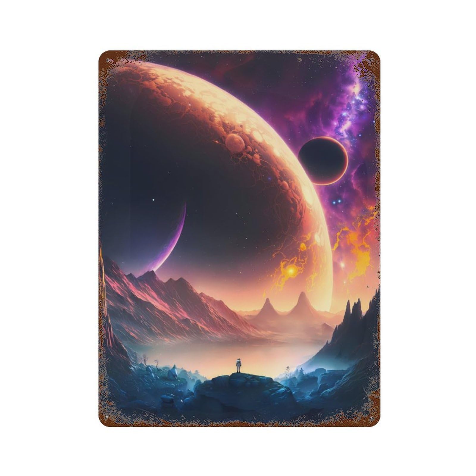 Cosmos Unveiled Landscape Rust Effect Tin Sign 15.7"x11.8", Industrial Home Decor for Garage, Bar And Workshop Decor