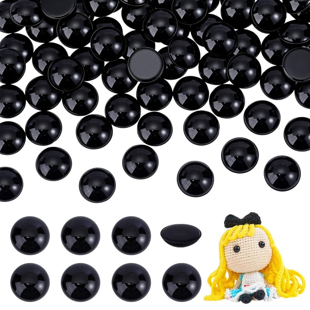 Cabochons noirs 12mm dos plat acrylique contre les fixations complexes de doudou et scrapbooking