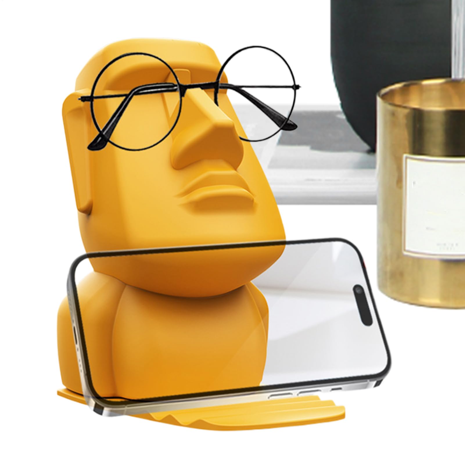 Xujuika Easter Island Head Statue, Stone Man Head Statue Glasses Stand, Eyewear Display Home Table Ornament, Room Decoration For Nightstand Desktop Bookshelf