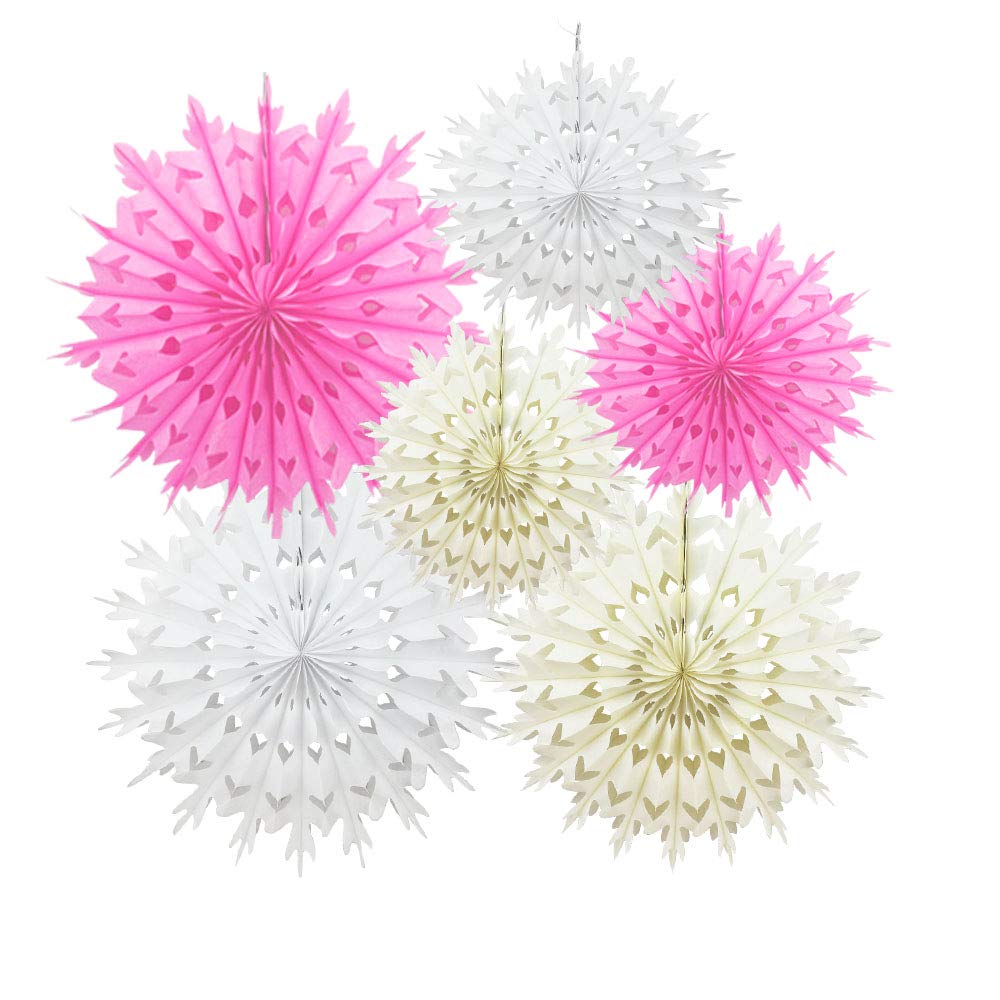 Time to Sparkle 6 Pack Mix Tissue Paper Snowflake Wedding Decoration - Christmas Party Fan Mix - Pink Shade