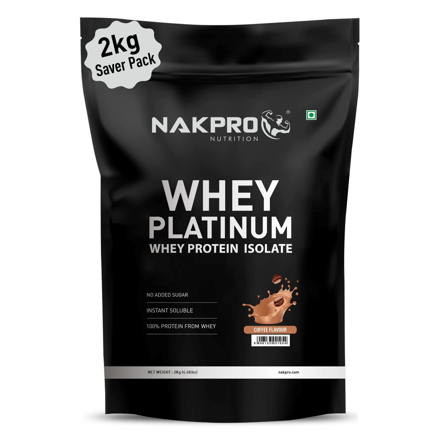 NAKPRO Platinum Whey Protein Isolate 2kg Coffee | 28g Protein, 6.4g BCAA | Trustified Certified 100% Authentic Supplement Powder & No Adulteration | Low Carbs, Fast Absorbing Whey Protein Powder