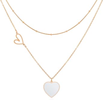 Linawe Heart Pendant Necklace for Women, Stainless Steel Accessory Necklace Chain, Gold Pink Gold Silver Womens Jewelry, Cute Metal Allergy Long Necklace, Gift for Women