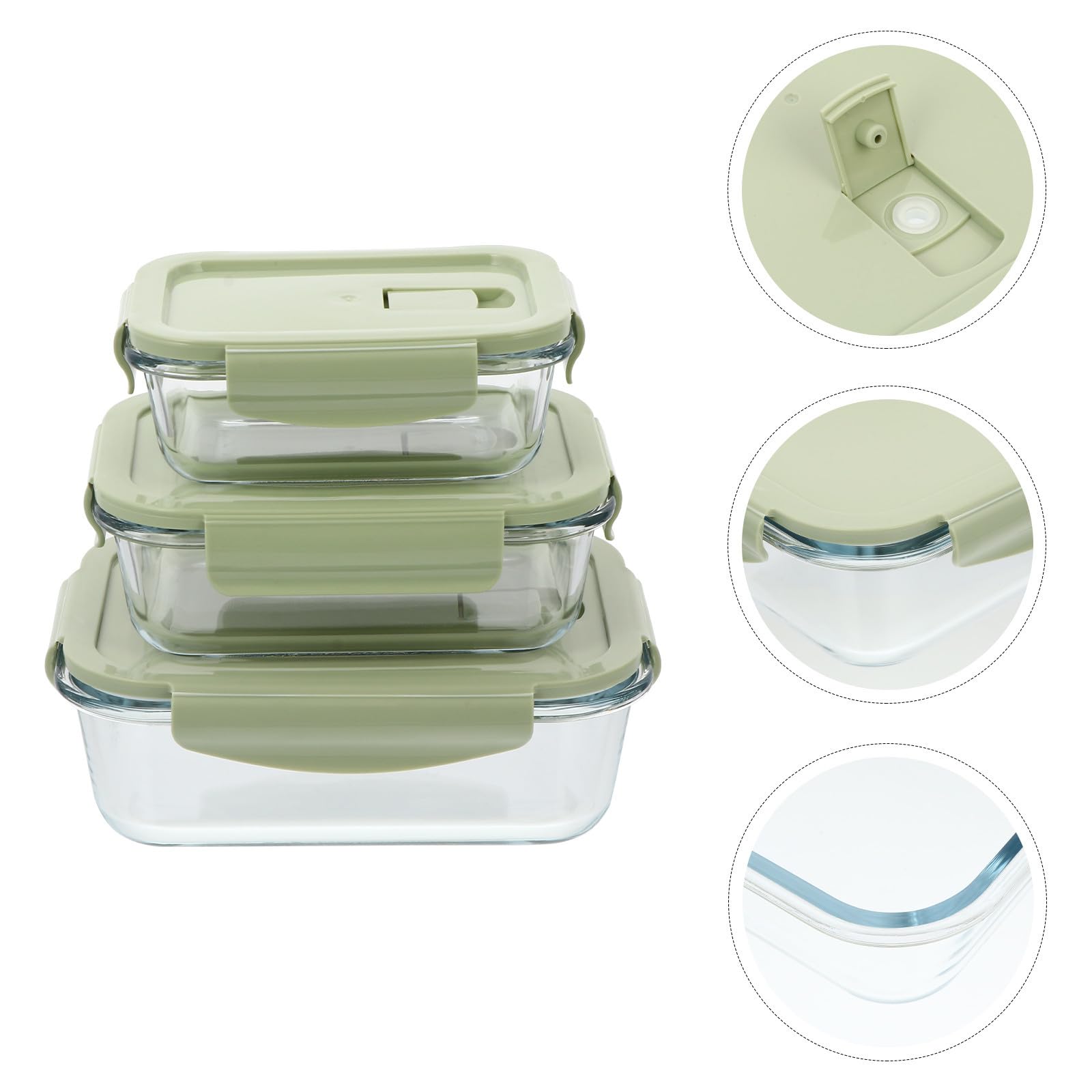 GALPADA 3 Stück Bento Boxen aus Glas und Pp mit Dampfablass und Leicht zu Öffnendem Deckel Wiederverwendbare Brotdosen für Büro und Reise Grün