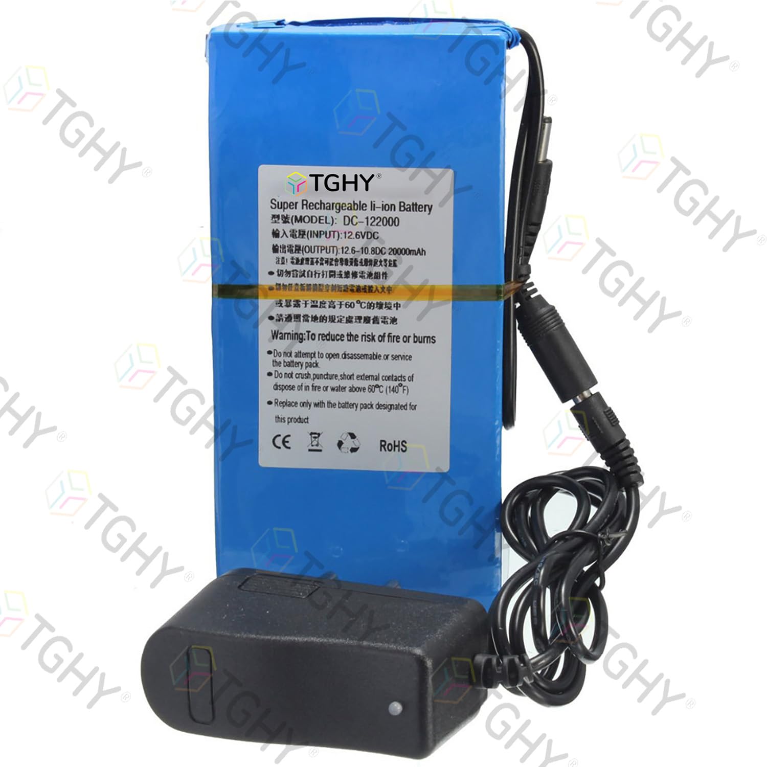 TGHY 12V DC 20000mAh Polymer-Lithium-Akku, 12-Volt-tragbare Akkus mit Ladegerät für LED-Lichtleisten/Alarmanlagen/Außengeräte, Notstromversorgung