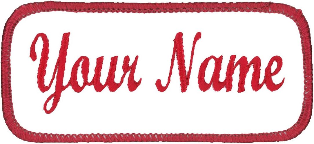 Uniform Work Shirt Patch Customized Embroidered Red Border on White, Sew on