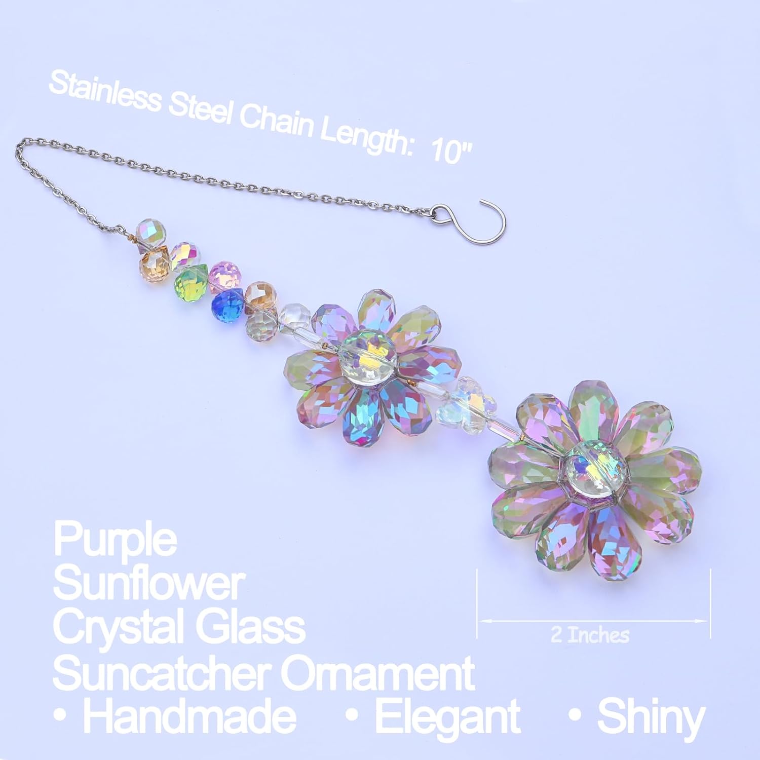 Crystal Flower Suncatcher Hanging Ornament, Rainbow Maker Window Sun Catcher Indoor Outdoor Patio Garden Decor (Purple) - Image 2