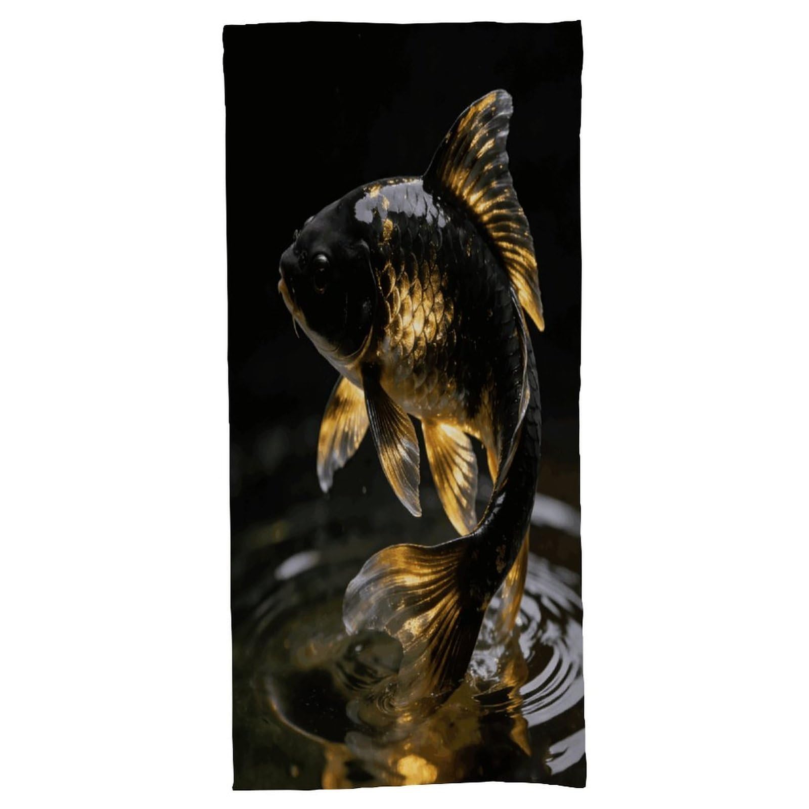 Fodpand Style Black Gold Koi Bath Towel, Highly Absorbent & Quick Drying Beach Towel, Compact & Lightweight Pool Towel For Bathroom, Beach, Pool, Gym, Spa, And Hotel Use