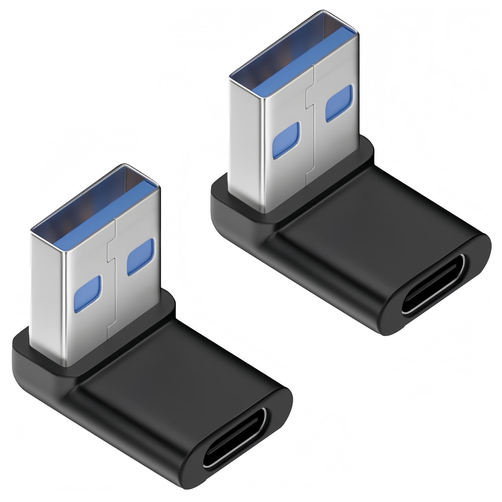 2 adaptery USB C na USB 3.0, adapter USB 90 stopni, wtyczka kątowa US-B 90 stopni, kątowa wtyczka kątowa US B do OTG, ładowania i przesyłania danych, kompatybilne ze smartfonami, laptopami