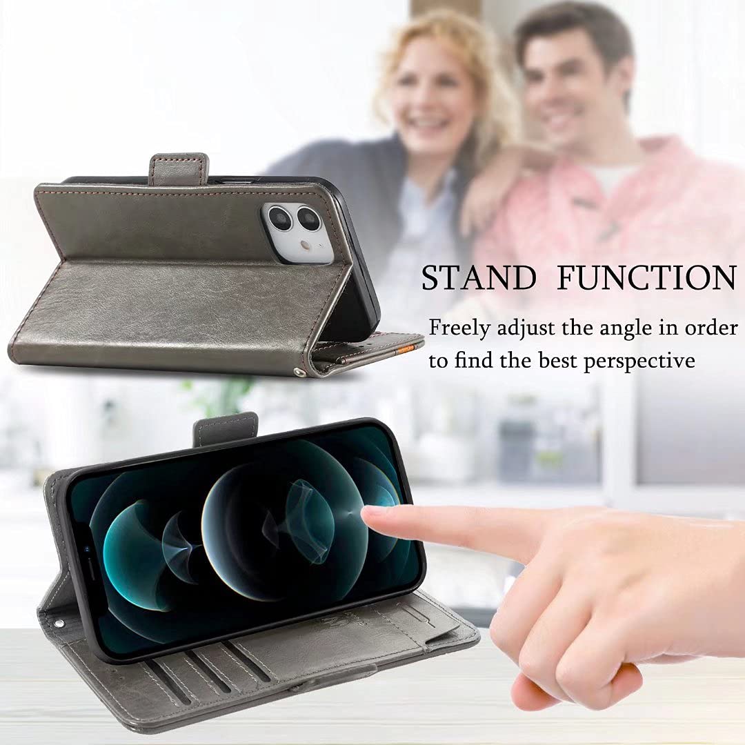 Funda para Xiaomi 13T Pro, Elegante Funda de Piel con Tapa Tipo Libro a Prueba de Golpes, Gris